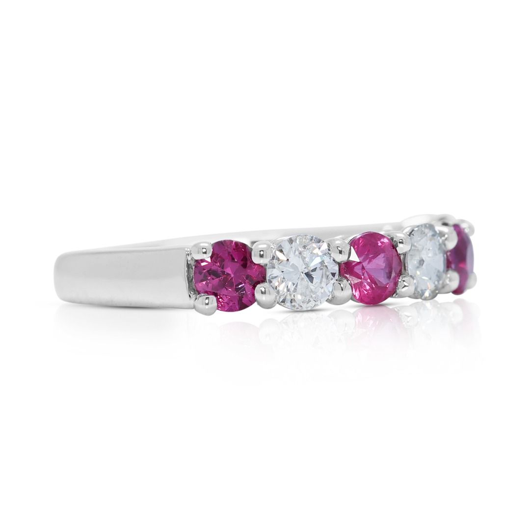 Radiant 0.93ct Ruby & Diamond Band in 18K White Gold
