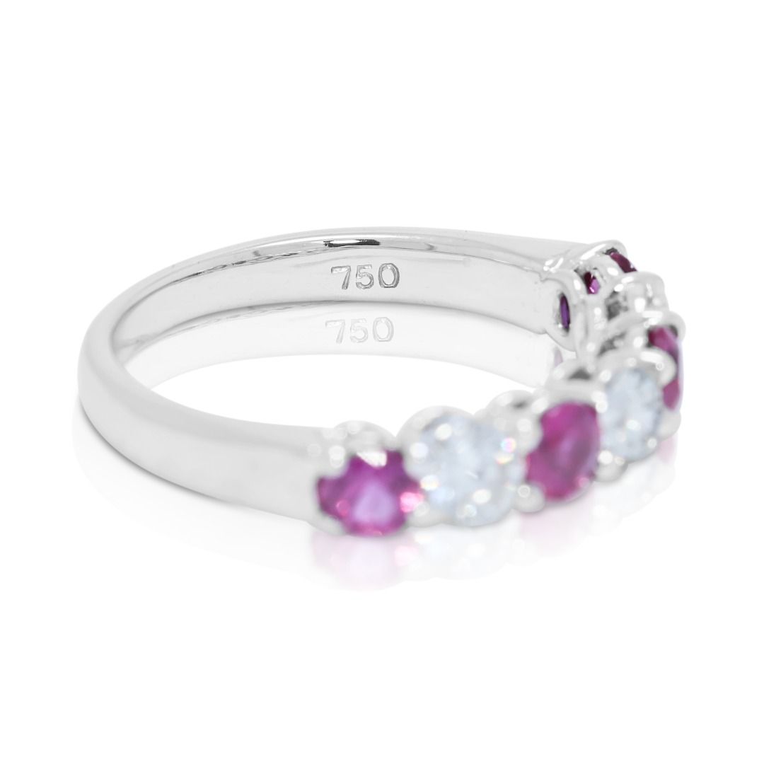 Radiant 0.93ct Ruby & Diamond Band in 18K White Gold