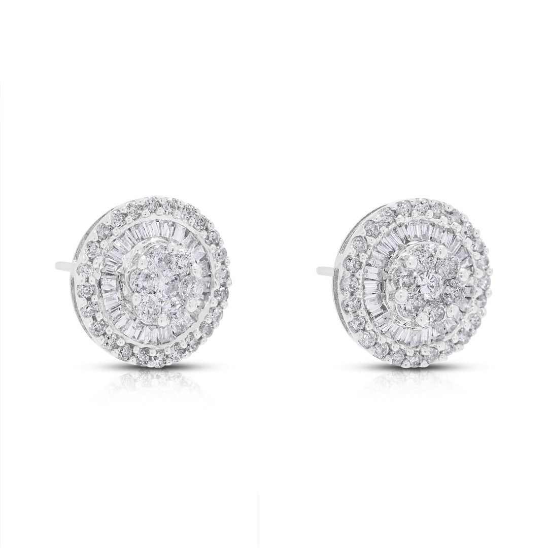 Radiant 1.00ct Diamond Halo Stud Earrings in 18K White Gold (New-Unworn)