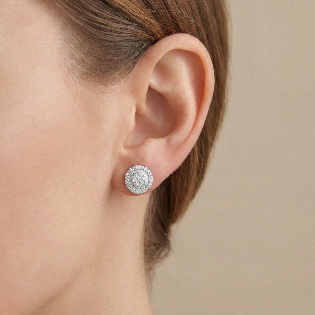 Radiant 1.00ct Diamond Halo Stud Earrings in 18K White Gold (New-Unworn)