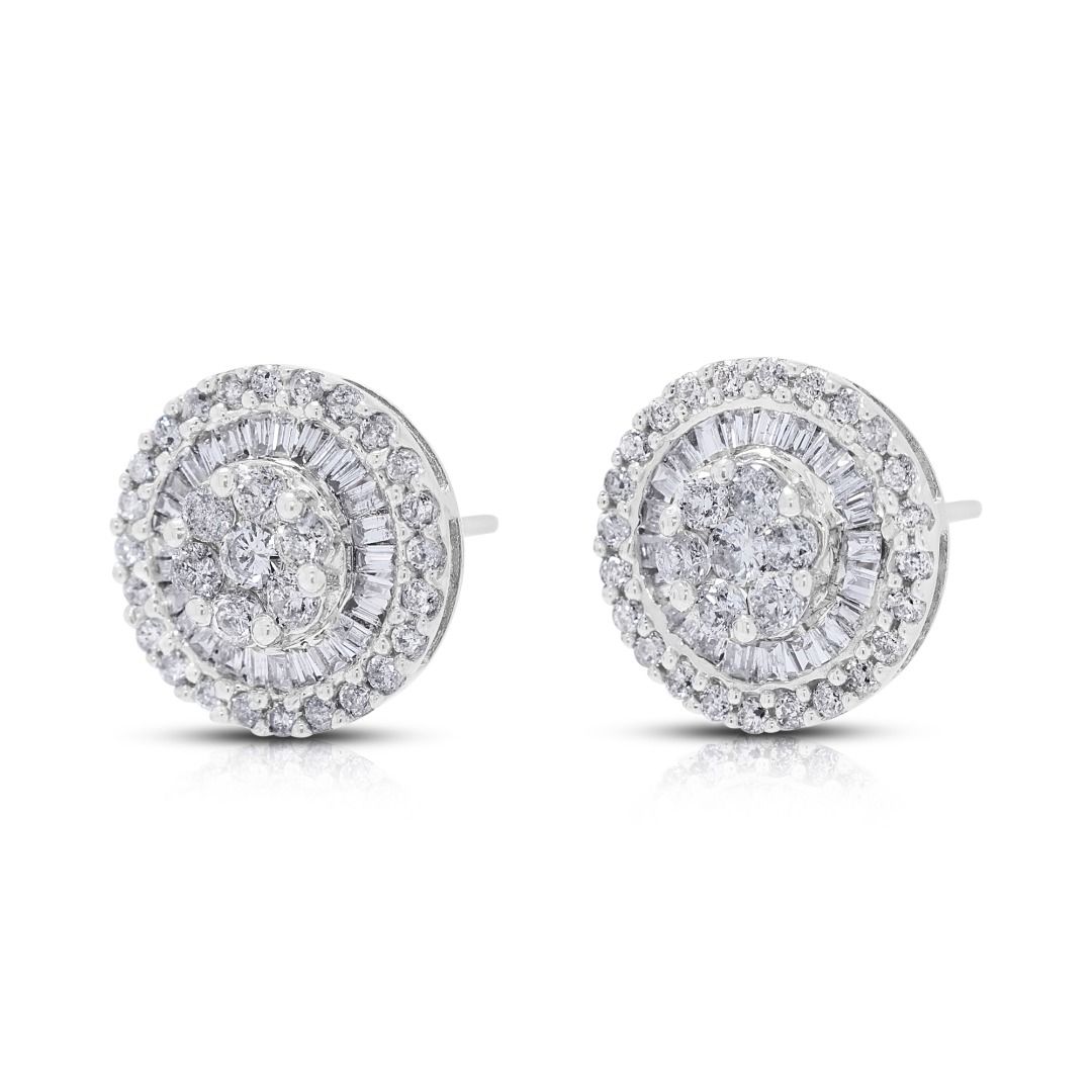 Radiant 1.00ct Diamond Halo Stud Earrings in 18K White Gold (New-Unworn)