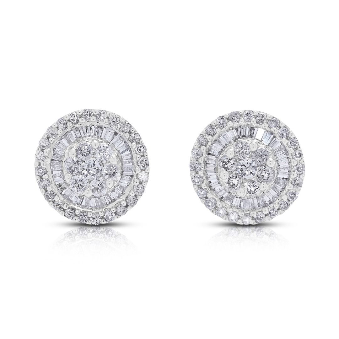 Radiant 1.00ct Diamond Halo Stud Earrings in 18K White Gold (New-Unworn)