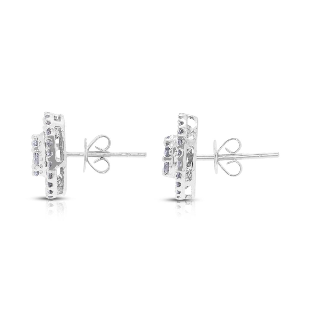 Radiant 1.00ct Diamond Halo Stud Earrings in 18K White Gold (New-Unworn)