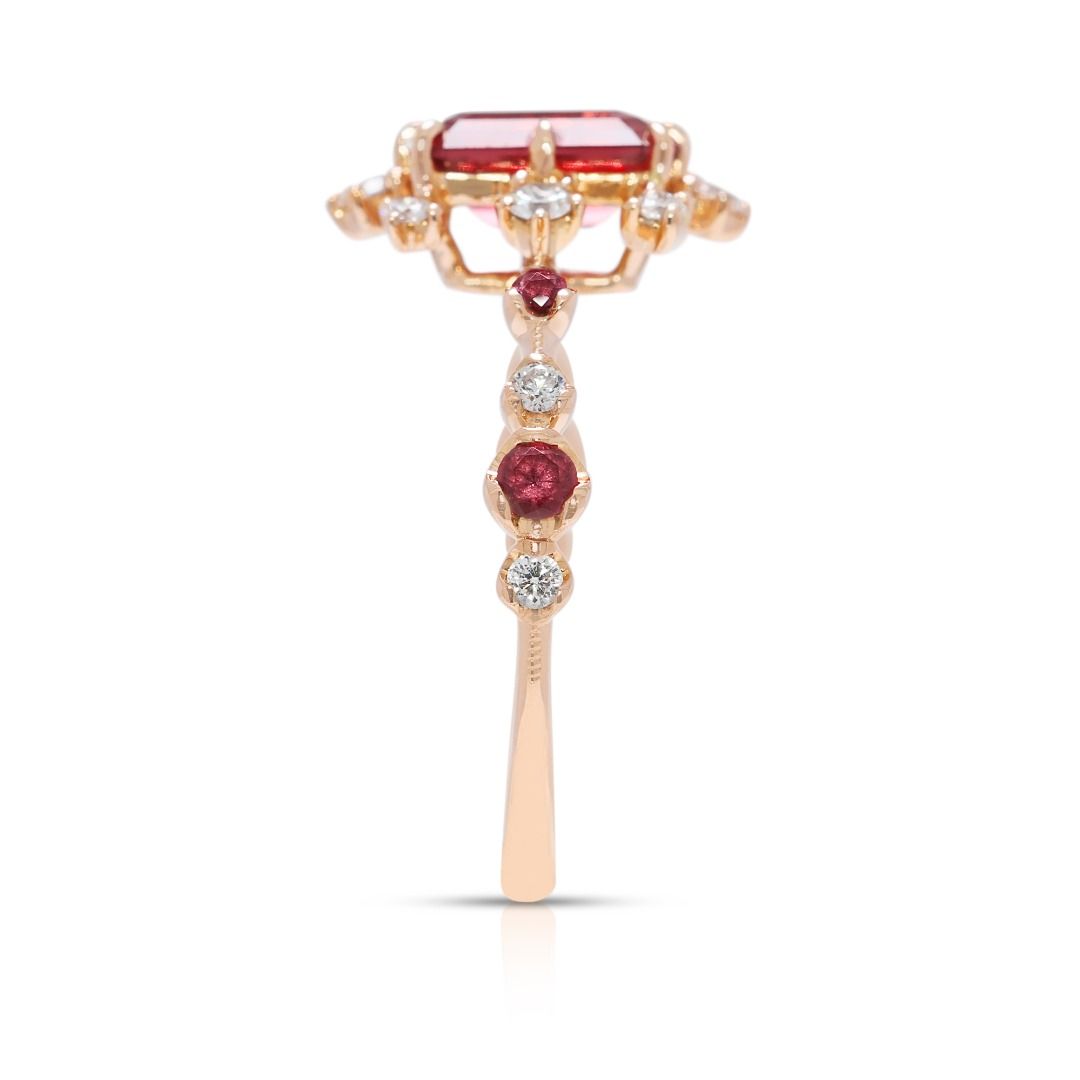 Radiant 1.14ct Orange Spinel, Ruby & Natural Diamond Ring in 18K Rose Gold - NGI Certified