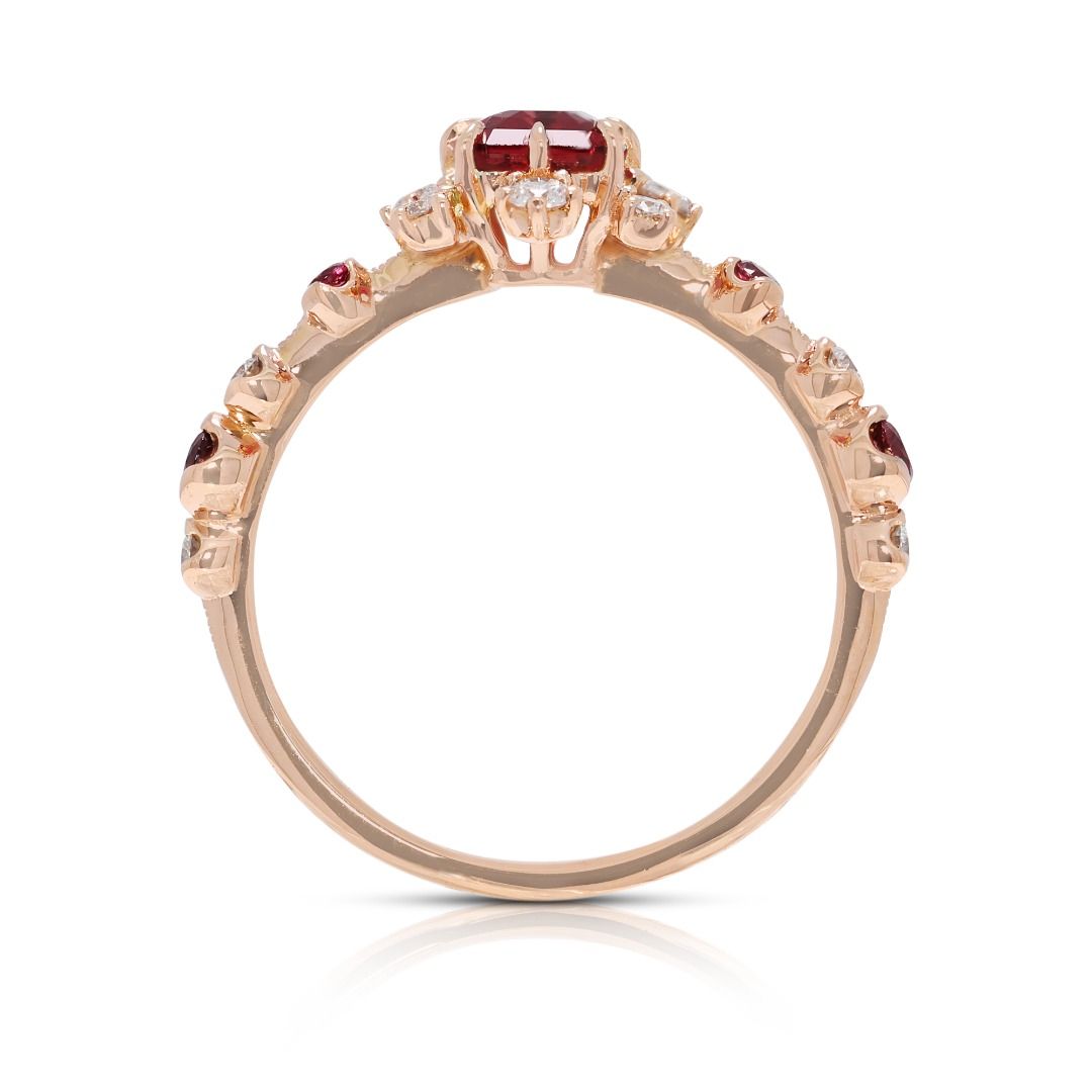 Radiant 1.14ct Orange Spinel, Ruby & Natural Diamond Ring in 18K Rose Gold - NGI Certified
