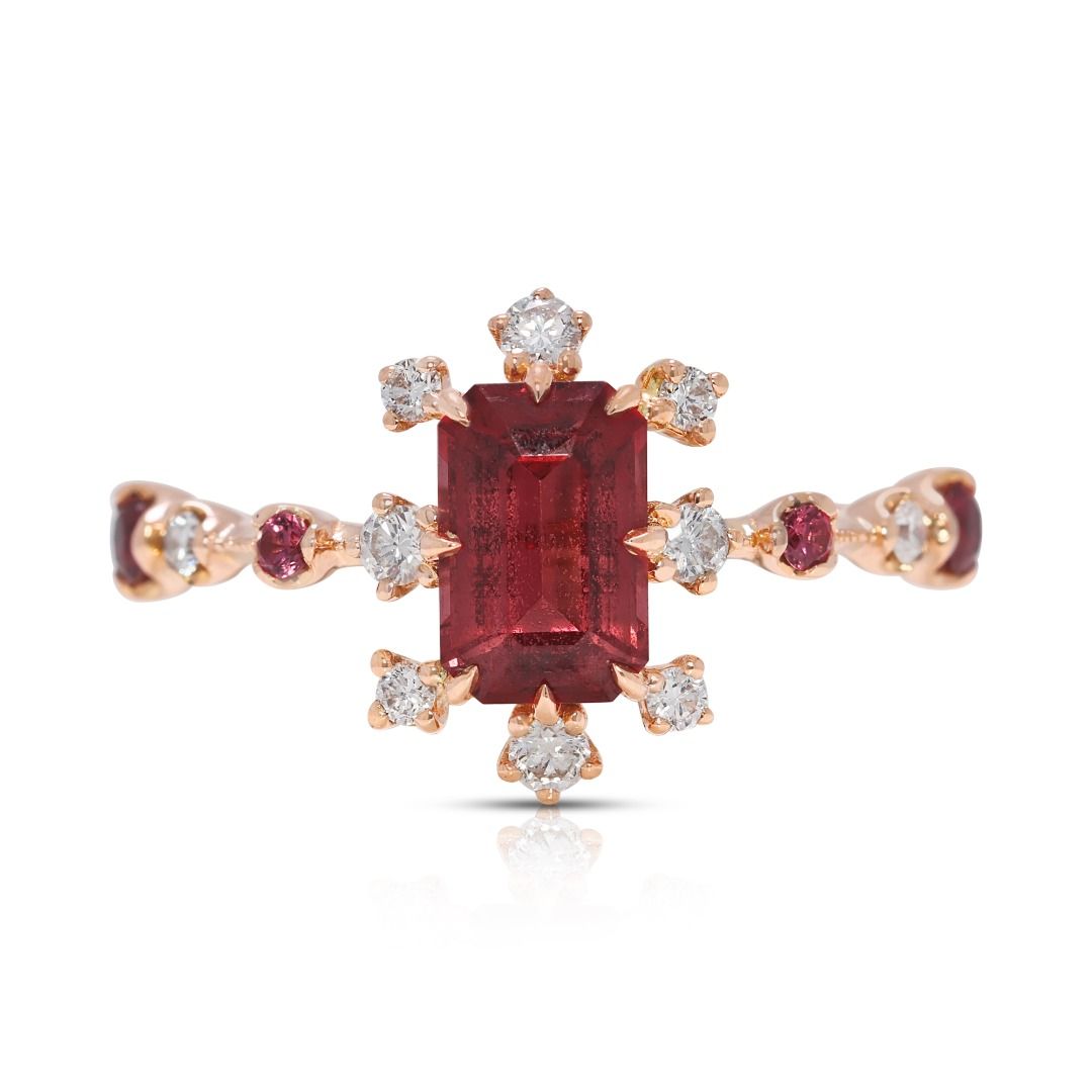 Radiant 1.14ct Orange Spinel, Ruby & Natural Diamond Ring in 18K Rose Gold - NGI Certified