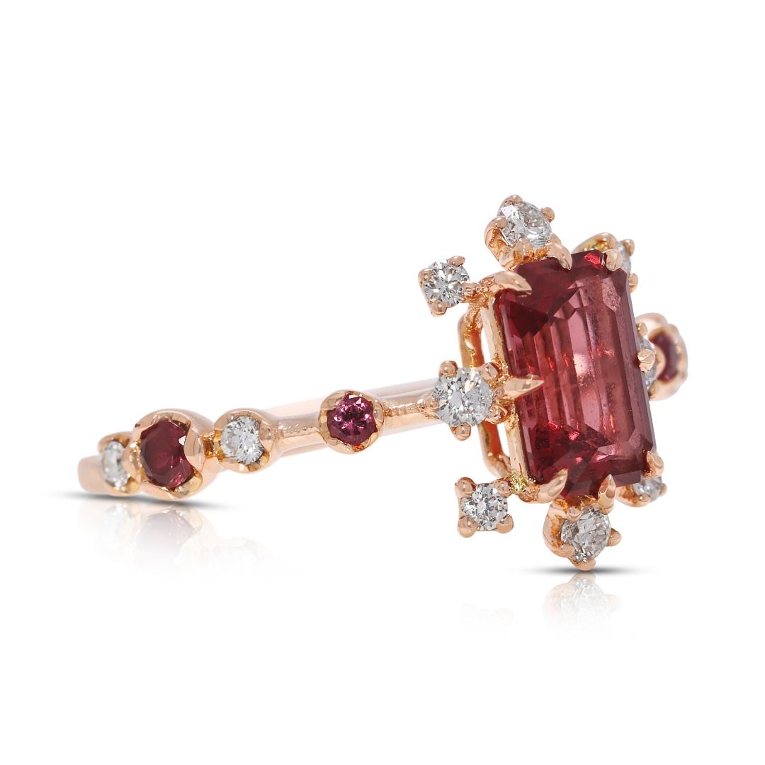 Radiant 1.14ct Orange Spinel, Ruby & Natural Diamond Ring in 18K Rose Gold - NGI Certified