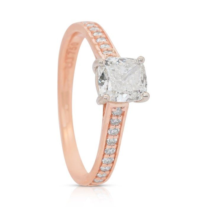 Radiant 1.24ct Diamonds Pave Ring in 18k Rose & White Gold - IGI Certified