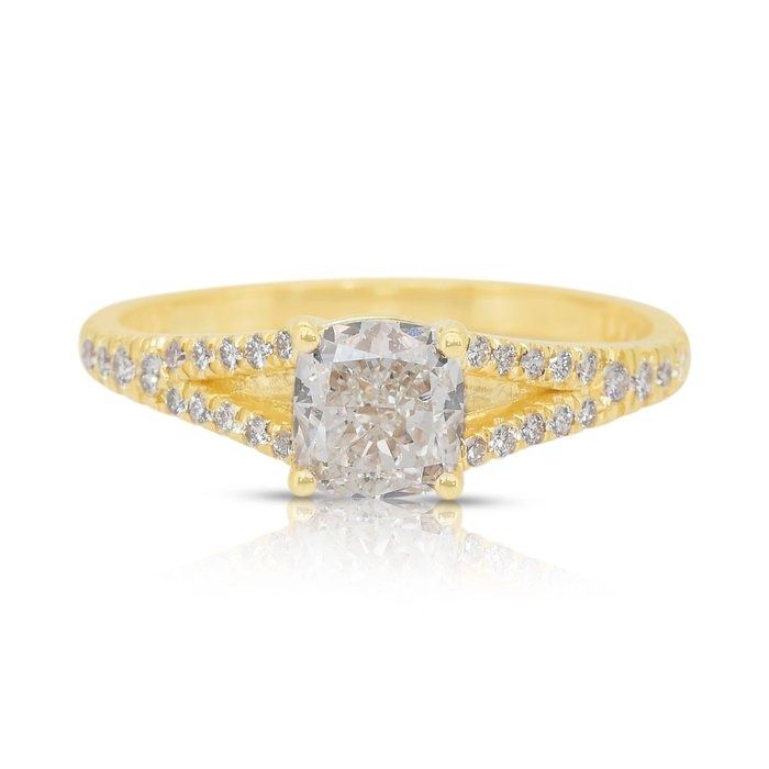 Radiant 1.26ct Diamonds Pave Ring in 18k Yellow Gold - IGI Certified