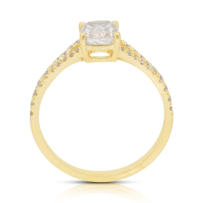 Radiant 1.26ct Diamonds Pave Ring in 18k Yellow Gold - IGI Certified