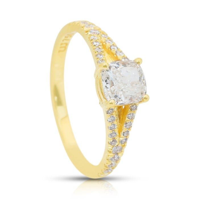 Radiant 1.26ct Diamonds Pave Ring in 18k Yellow Gold - IGI Certified