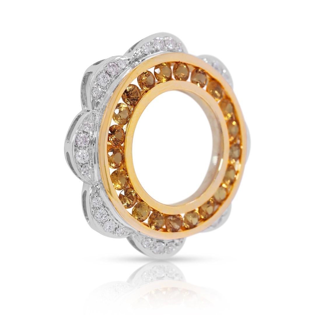 Radiant 1.29ct Yellow Sapphire and Diamond Floral Motif 18k Two-Tone Pendant