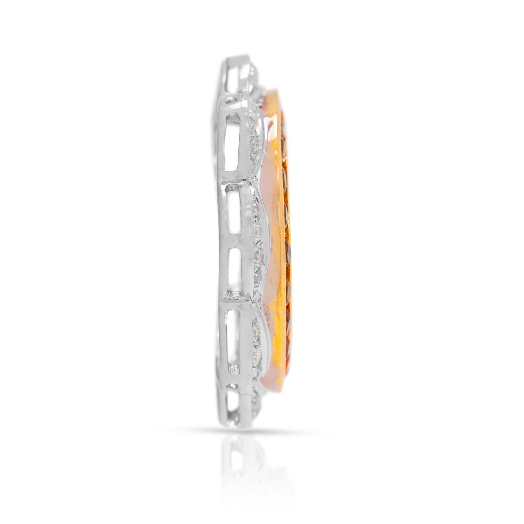 Radiant 1.29ct Yellow Sapphire and Diamond Floral Motif 18k Two-Tone Pendant