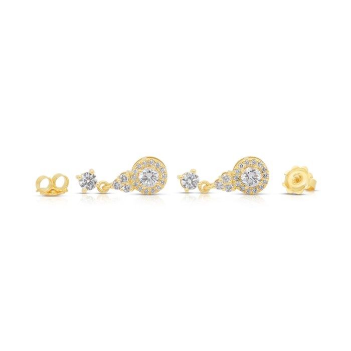 Radiant 1.46ct Diamonds Drop Earrings in 18k Yellow Gold - IGI Certified