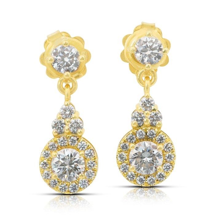 Radiant 1.46ct Diamonds Drop Earrings in 18k Yellow Gold - IGI Certified