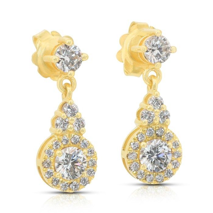 Radiant 1.46ct Diamonds Drop Earrings in 18k Yellow Gold - IGI Certified