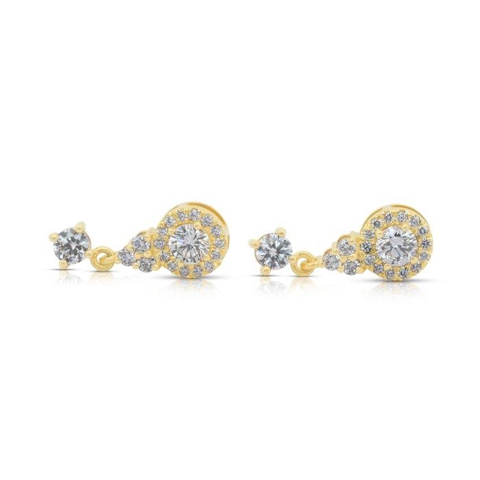 Radiant 1.46ct Diamonds Drop Earrings in 18k Yellow Gold - IGI Certified