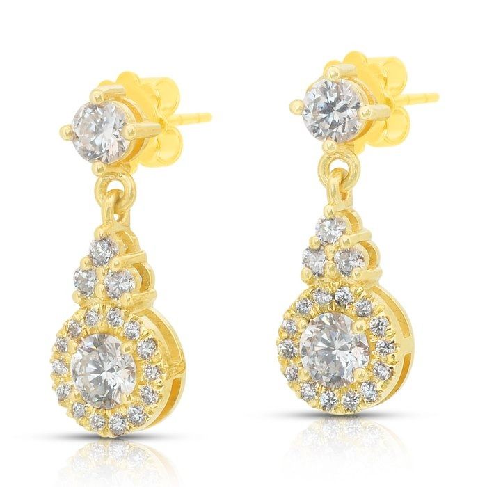 Radiant 1.46ct Diamonds Drop Earrings in 18k Yellow Gold - IGI Certified