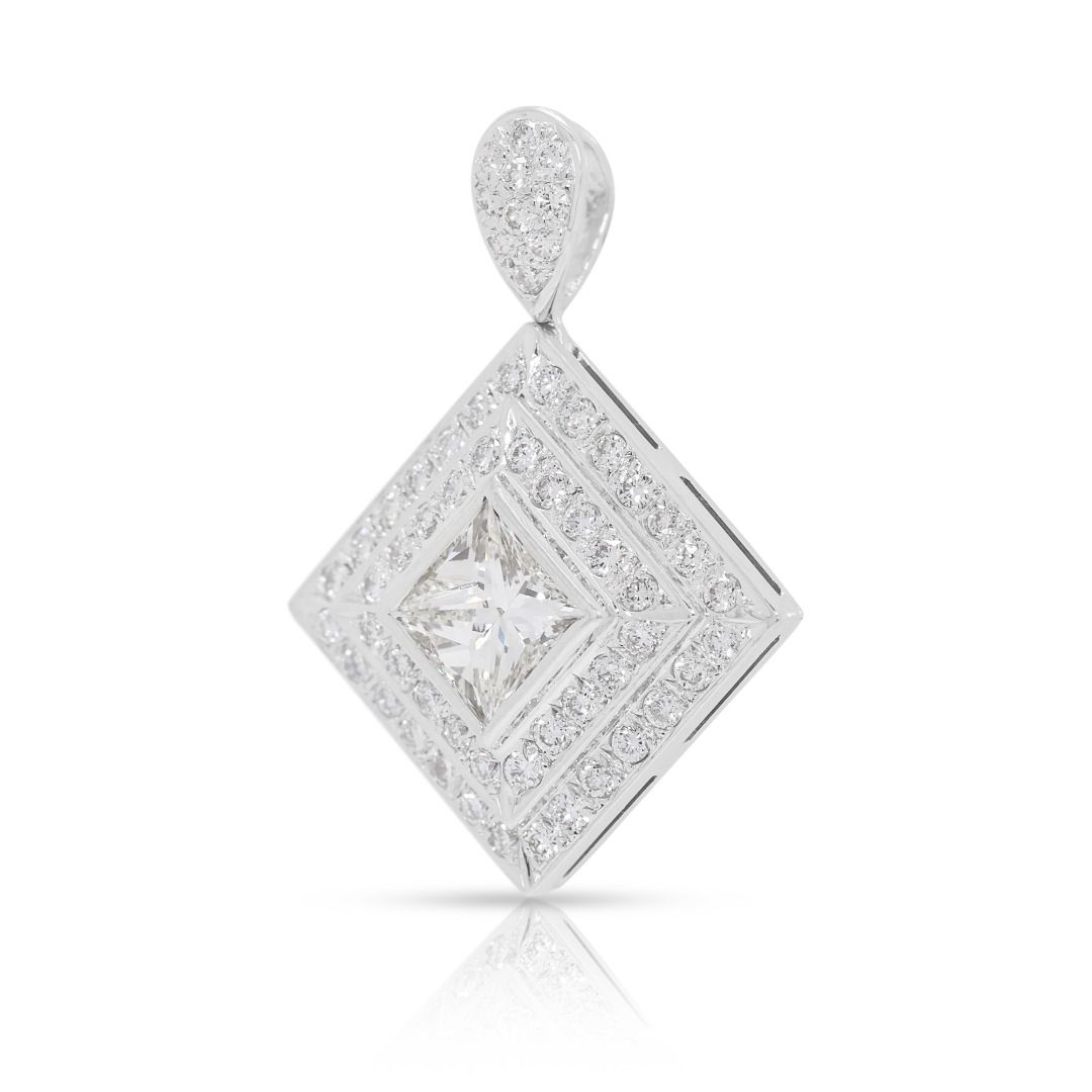 Radiant 1.77ct Natural Diamond Double-Halo Pendant in 18k White Gold