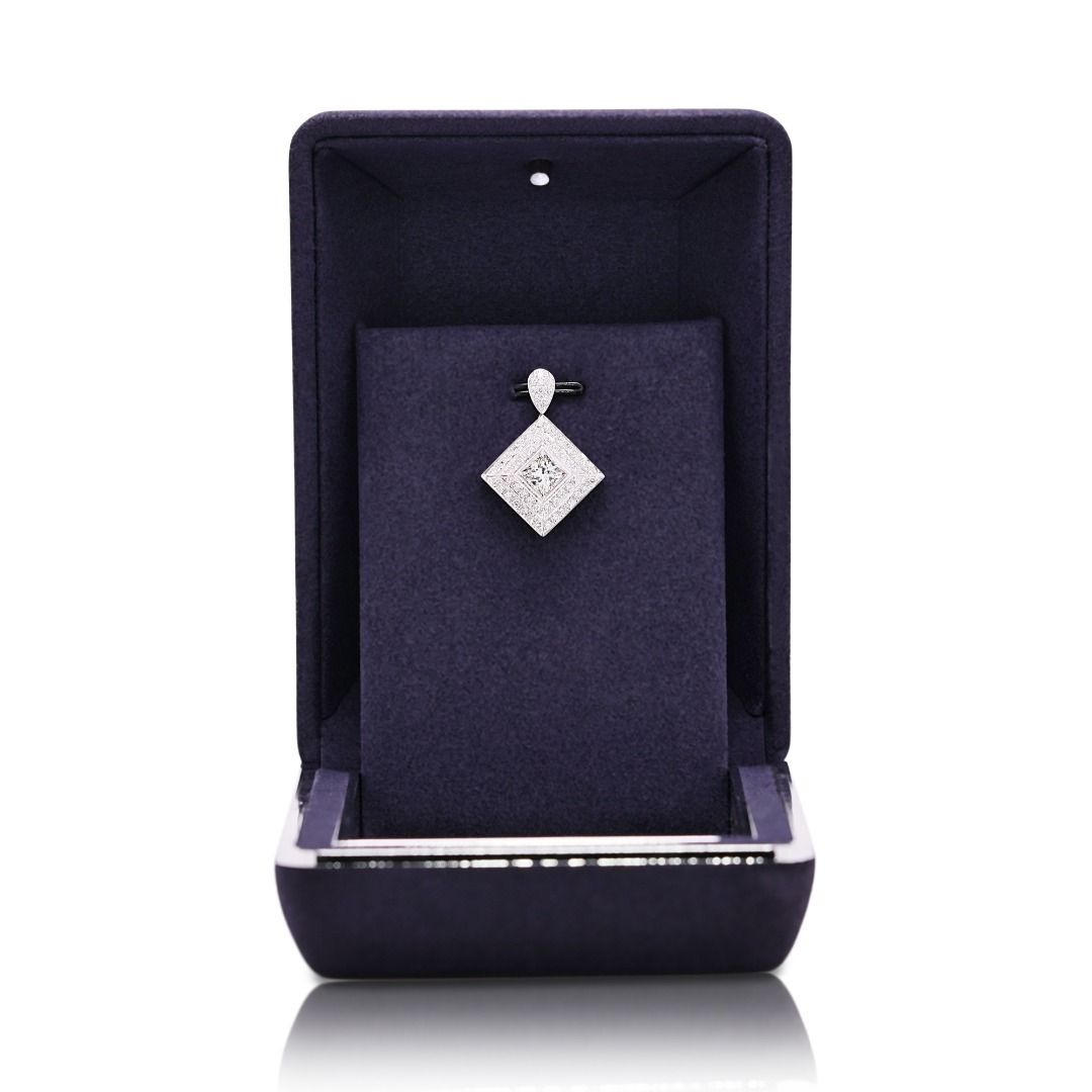 Radiant 1.77ct Natural Diamond Double-Halo Pendant in 18k White Gold