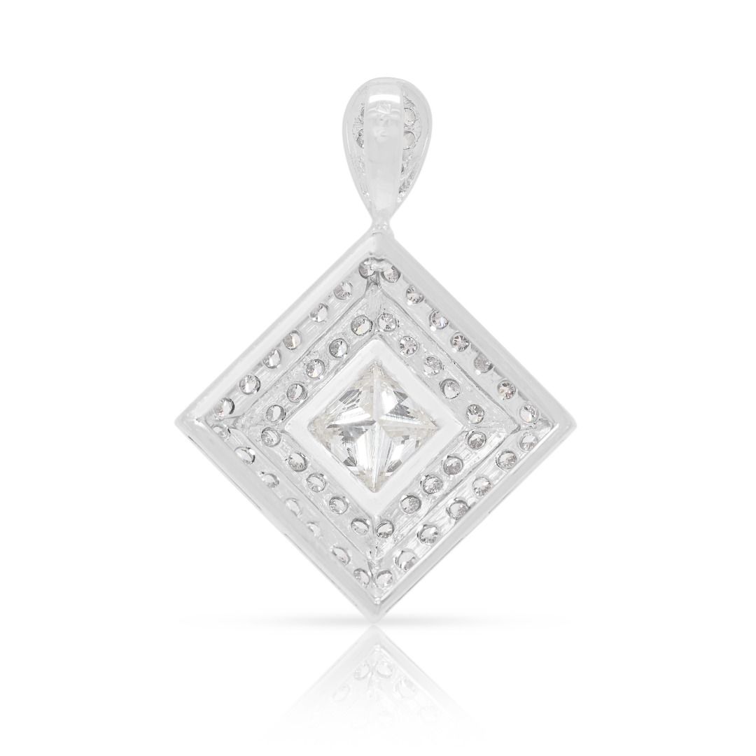 Radiant 1.77ct Natural Diamond Double-Halo Pendant in 18k White Gold