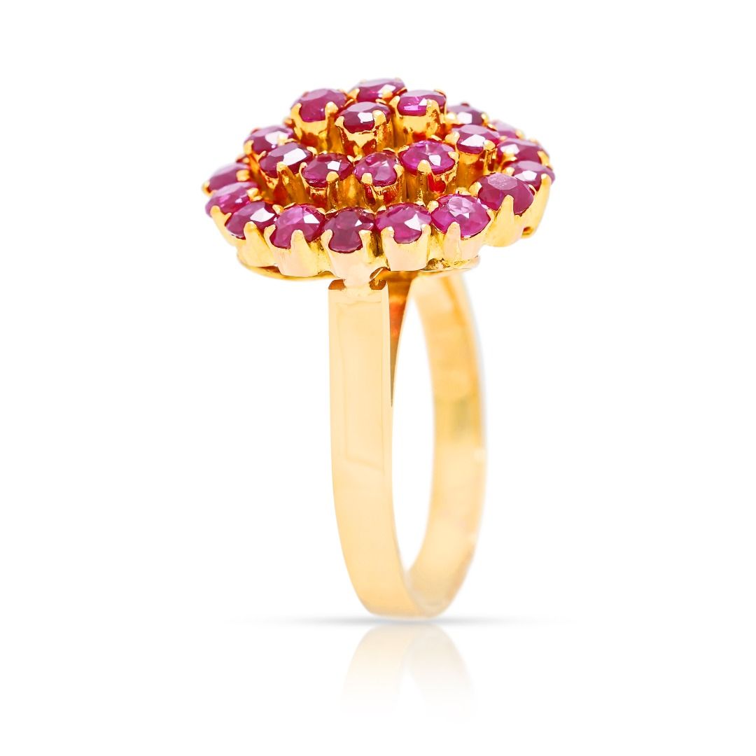 Radiant 1.80ct Pinkish Red Ruby Floral Cluster Ring in 18K Yellow Gold
