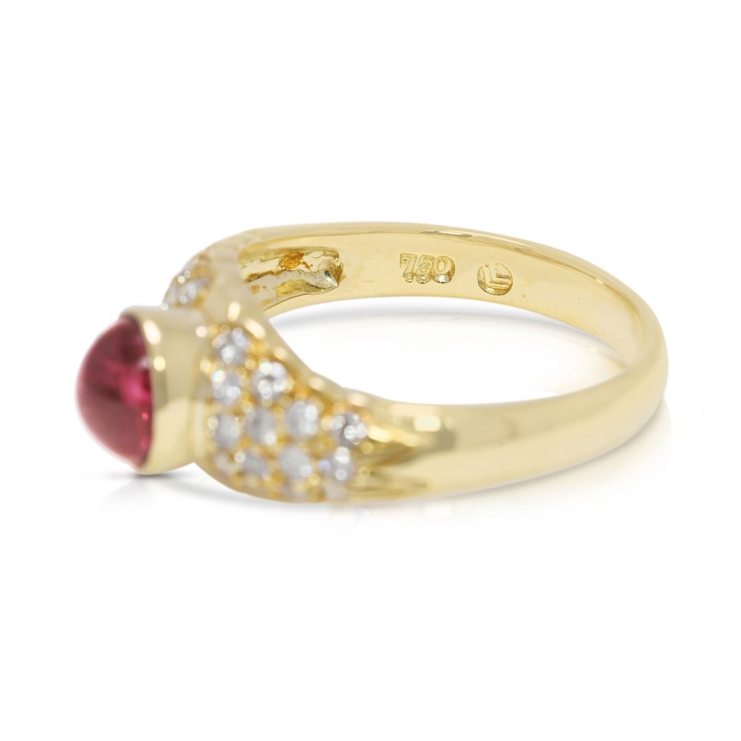 Radiant 1ct Red Tourmaline & Natural Diamond Pave Ring in 18K Yellow Gold