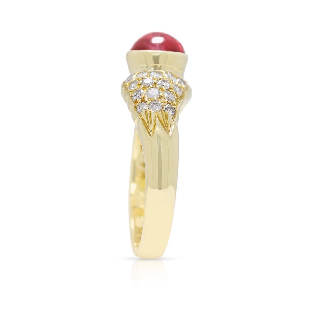 Radiant 1ct Red Tourmaline & Natural Diamond Pave Ring in 18K Yellow Gold