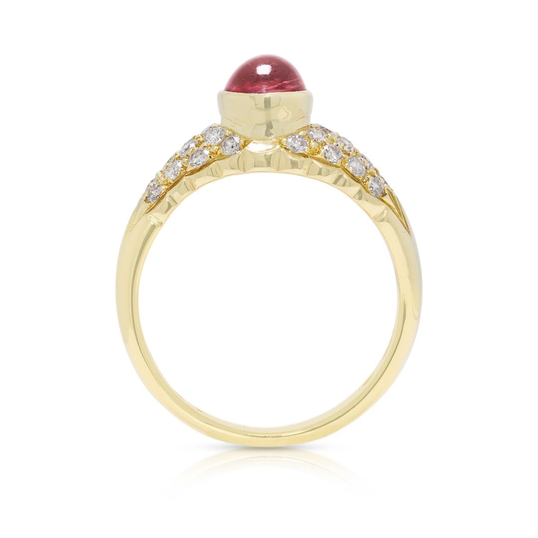 Radiant 1ct Red Tourmaline & Natural Diamond Pave Ring in 18K Yellow Gold