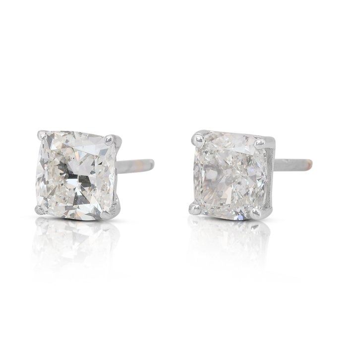 Radiant 2.03ct Diamonds Stud Earrings in 18k White Gold - IGI Certified