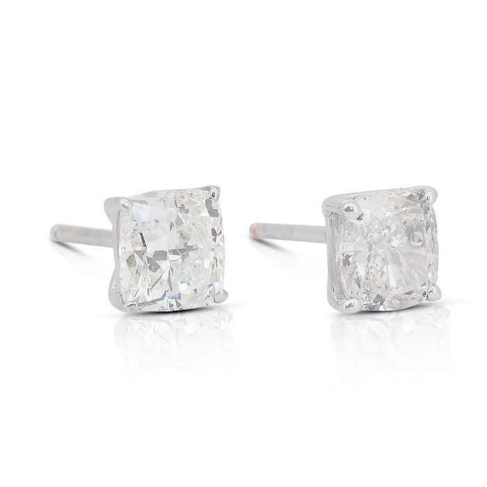 Radiant 2.03ct Diamonds Stud Earrings in 18k White Gold - IGI Certified