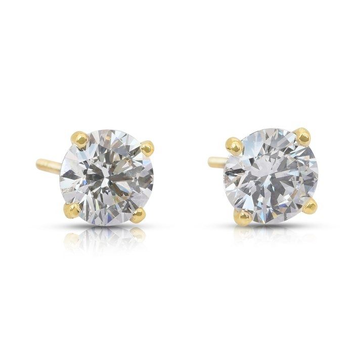 Radiant 2.05ct Diamonds Stud Earrings in 18k Yellow Gold - IGI Certified