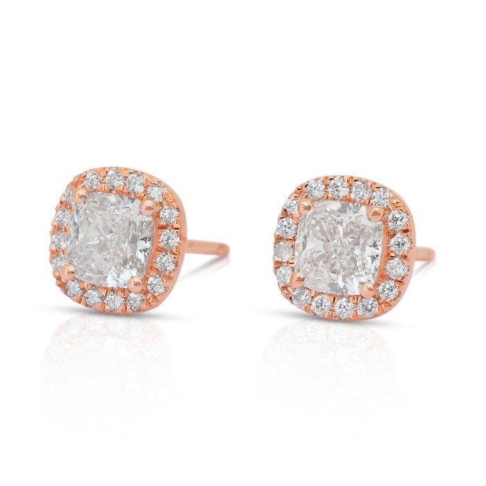 Radiant 2.11ct Diamonds Stud Earrings in 18k Rose Gold - IGI Certified