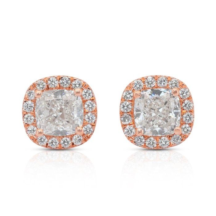 Radiant 2.11ct Diamonds Stud Earrings in 18k Rose Gold - IGI Certified