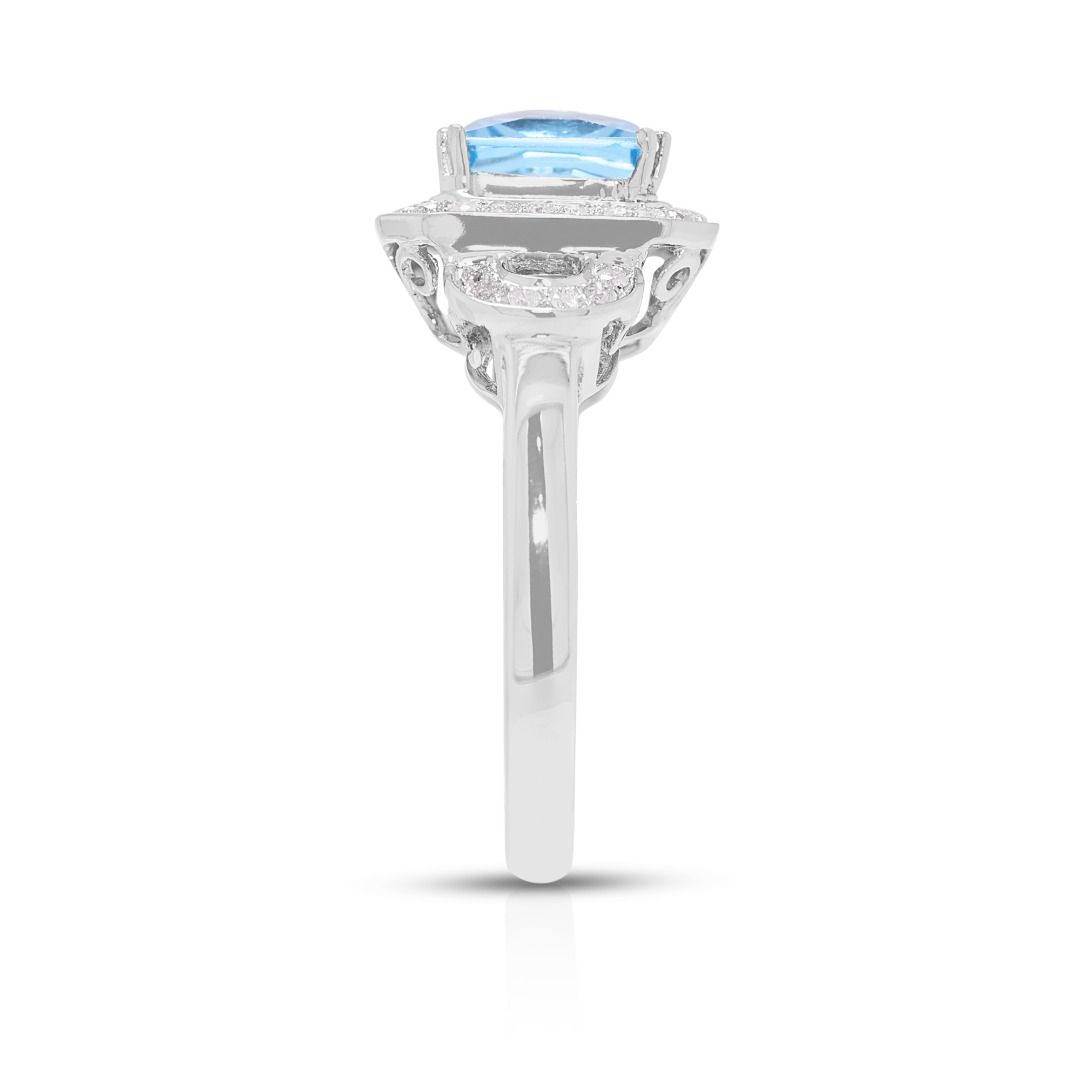 Radiant 2.50ct Light Blue Topaz & Diamond Ring in 18K White Gold