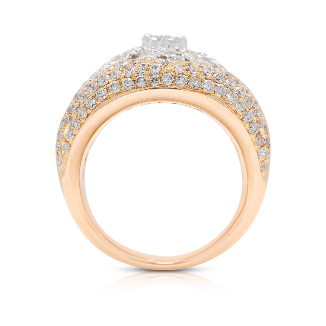 Radiant 3.90ct Natural Diamond Floral Statement Ring in 18K Two-Tone Gold