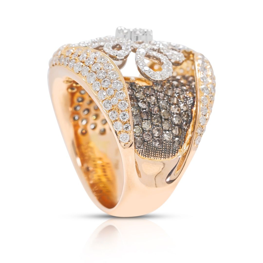 Radiant 3.90ct Natural Diamond Floral Statement Ring in 18K Two-Tone Gold