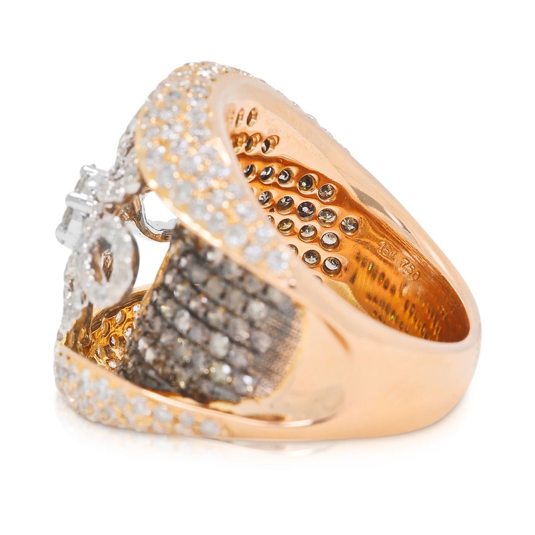 Radiant 3.90ct Natural Diamond Floral Statement Ring in 18K Two-Tone Gold