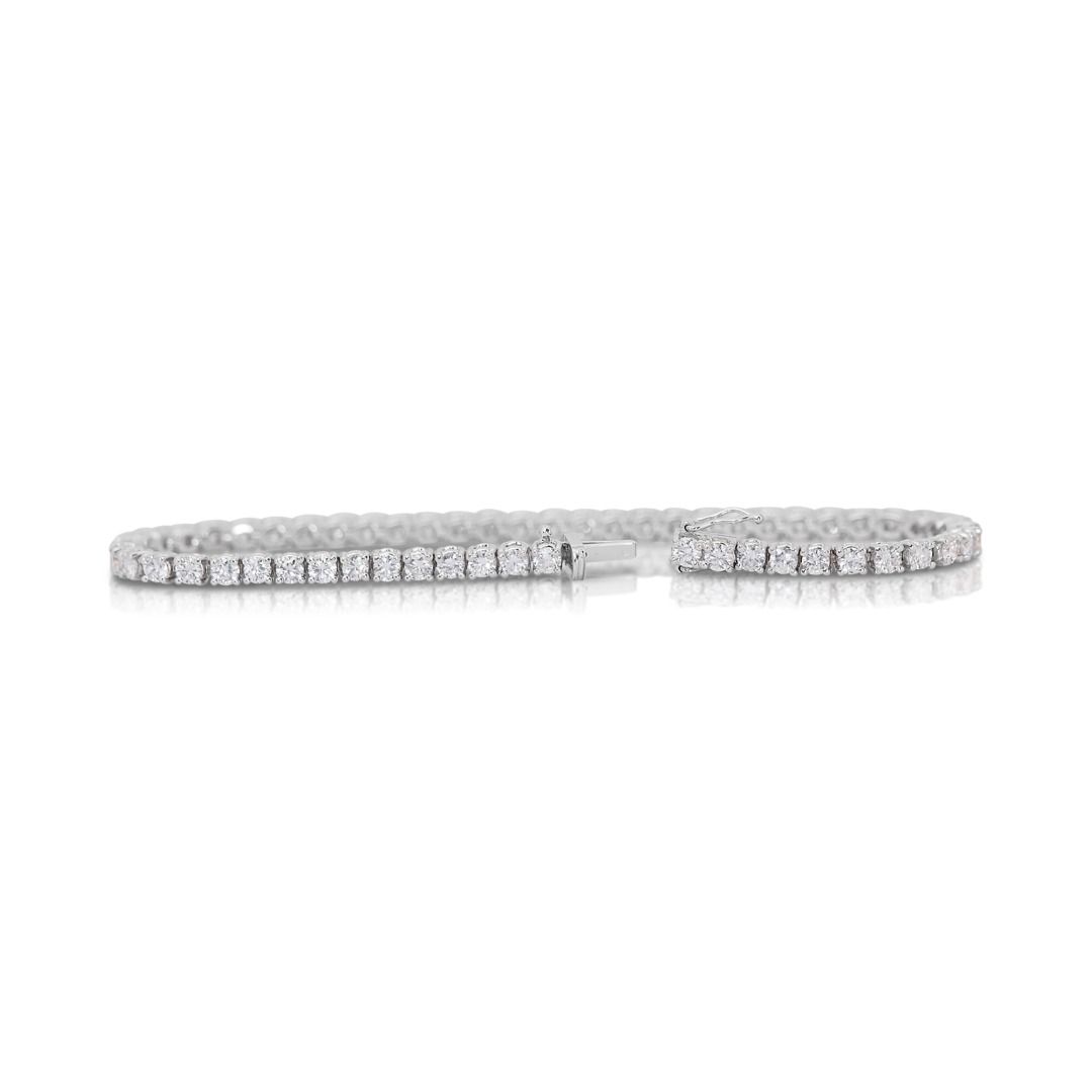 Radiant 5 carat and 32 points Natural Diamond Tennis Bracelet in 14K White Gold with IGI