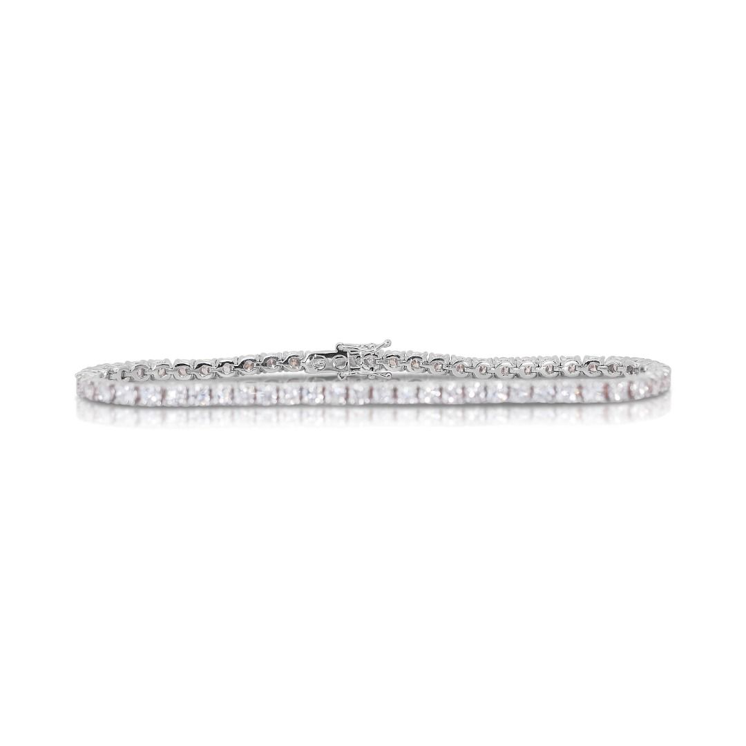 Radiant 5 carat and 32 points Natural Diamond Tennis Bracelet in 14K White Gold with IGI