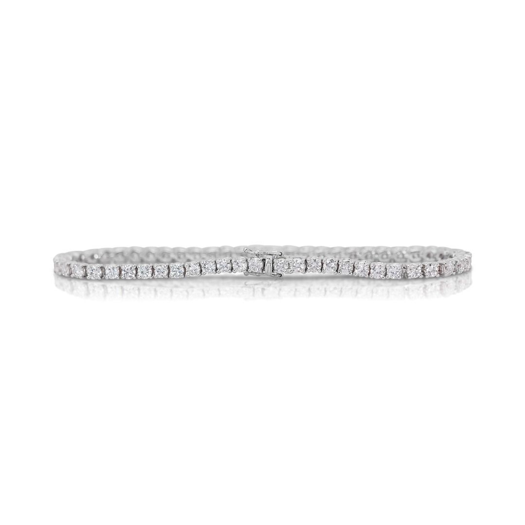 Radiant 5 carat and 32 points Natural Diamond Tennis Bracelet in 14K White Gold with IGI