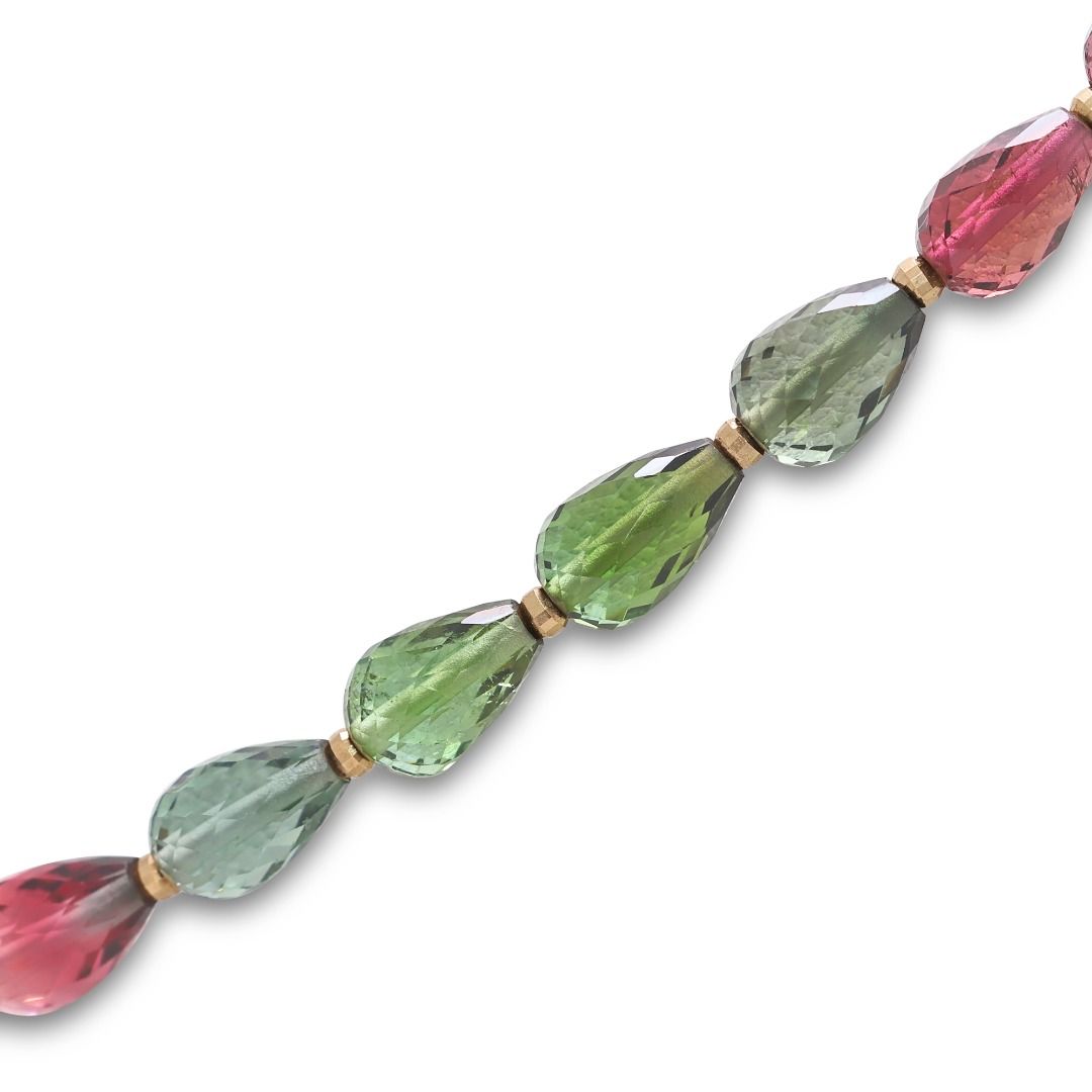 Radiant 80ct Mixed Tourmaline Briolette Necklace in 18k Yellow Gold (New-Unworn)