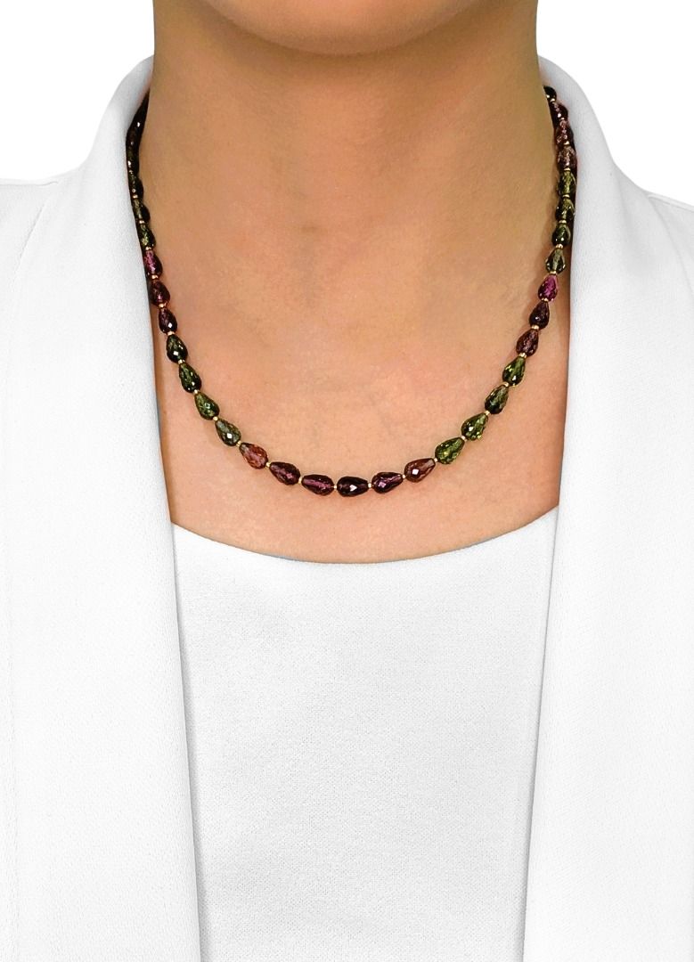 Radiant 80ct Mixed Tourmaline Briolette Necklace in 18k Yellow Gold (New-Unworn)