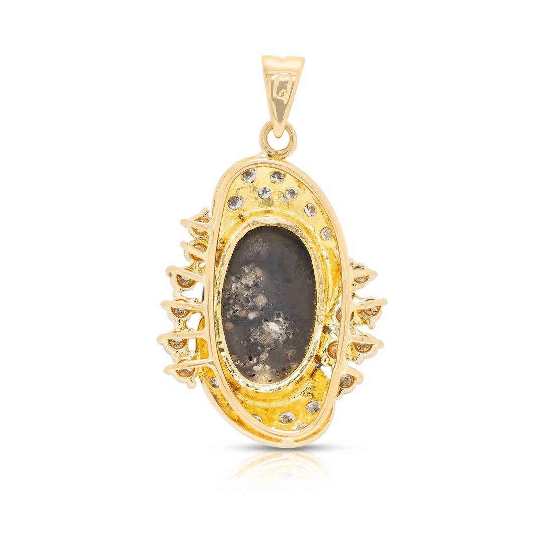 Radiant Blue Opal Cabochon with 0.30ct Diamond Halo Pendant in 18K Two-Tone Gold