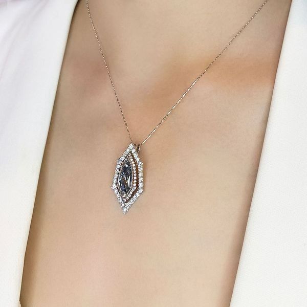 Rare 3.27 Natural Center Fancy Blue grey Diamond Pendant in 18K White Gold