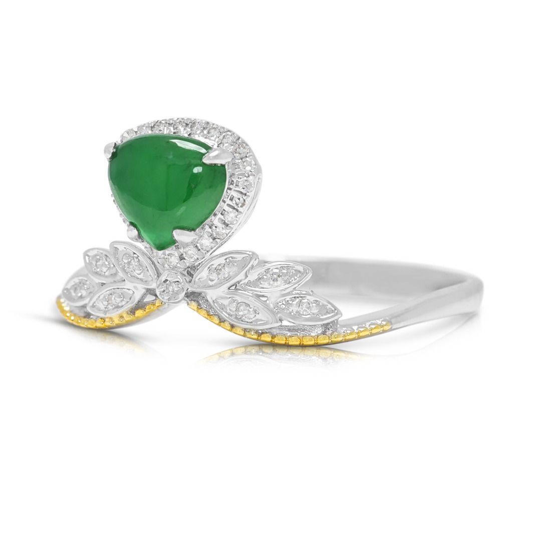 Refined 0.15ct Diamond & Jade Ring in 18K Two-Toned Gold