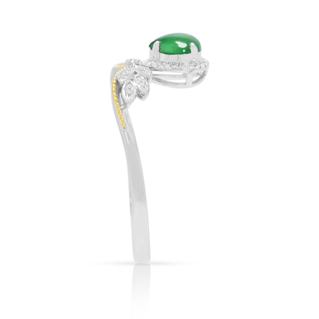 Refined 0.15ct Diamond & Jade Ring in 18K Two-Toned Gold