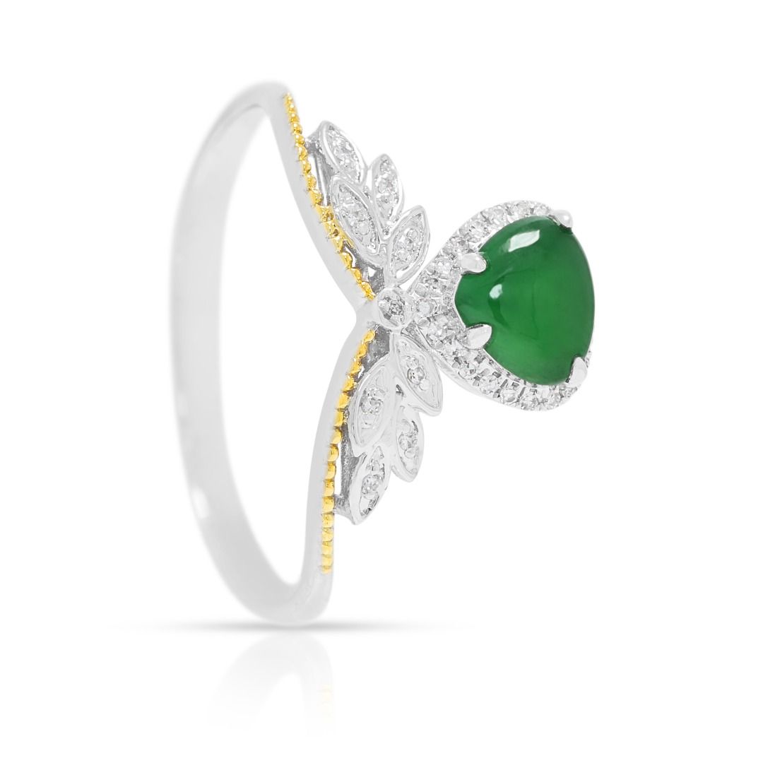 Refined 0.15ct Diamond & Jade Ring in 18K Two-Toned Gold