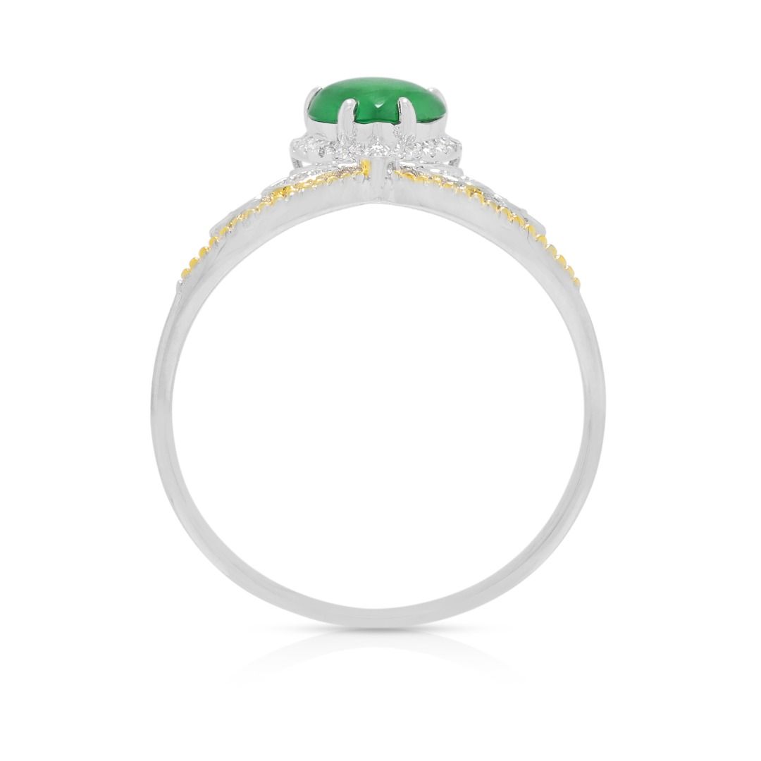 Refined 0.15ct Diamond & Jade Ring in 18K Two-Toned Gold
