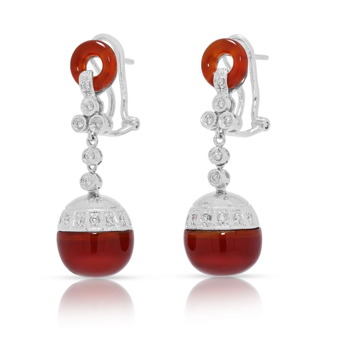 Refined 0.20ct Diamond & Agate Earrings in 18K White Gold
